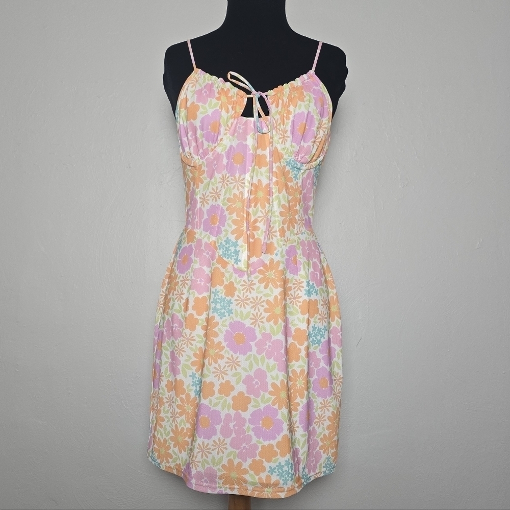 SABO Jai Dress Ditsy Floral Corset Size L Pink Orange - Picture 2 of 16